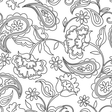 Boyama kitabı. Çiçek desenli vektör süslemeleri. Oryantal baskı. Paisley deseni.