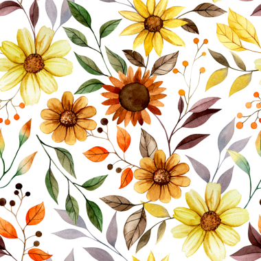 Sonbahar yapraklarının pürüzsüz deseni, sarı ve turuncu renkler. Suluboya çizimi