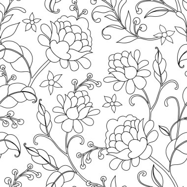 Boyama kitabı. Çiçek süsüsüyle klasik tarzda vektörsüz desen. Satır sanatı.