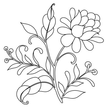 Boyama kitabı. Çiçekli çiçek buketi, klasik tarzda. Satır sanatı.