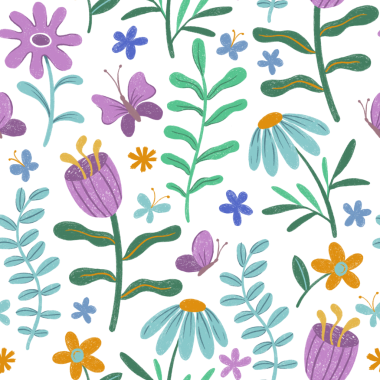 Çocuklar pastel boya çiziyor. Soyut çiçeklerle kusursuz desen