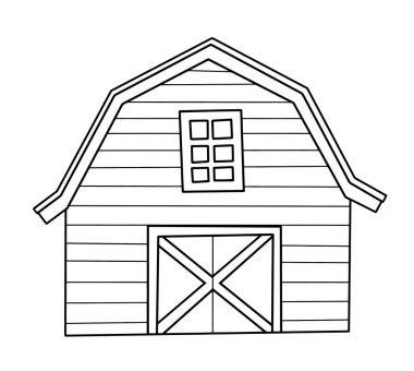 Boyama kitabı. Güzel ahır çizimi. Çocuk çizgi filmi için vektör illüstrasyonu.