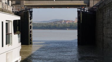 Water chamber gate in water lock on river