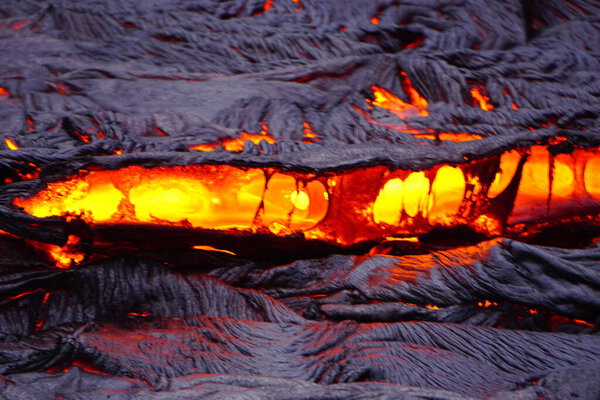Active lava flows over old lava field 