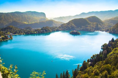 Panoramic view of Bled lake in  Slovenia. Europe