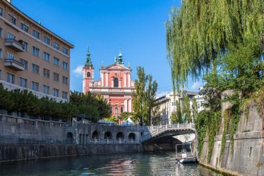 Ljubljanica Nehri manzarası, Ljubljana şehir merkezi. Slovenya