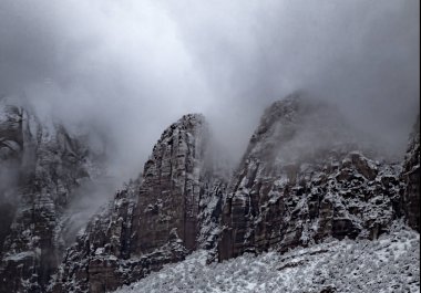 Fresh snow has fallen in Zion Canyon at at Zion National Park, Utah clipart