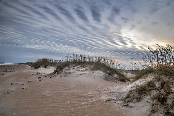 Sand Dunes ve Ocean Waves, Cape Hatteras Ulusal Sahili, Kuzey Carolina 'daki sahneyi oluşturmaktadır.