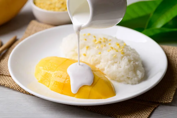 Mango Sticky Rice Thai Dessert Khao Niew Mamuang — Fotografia de Stock
