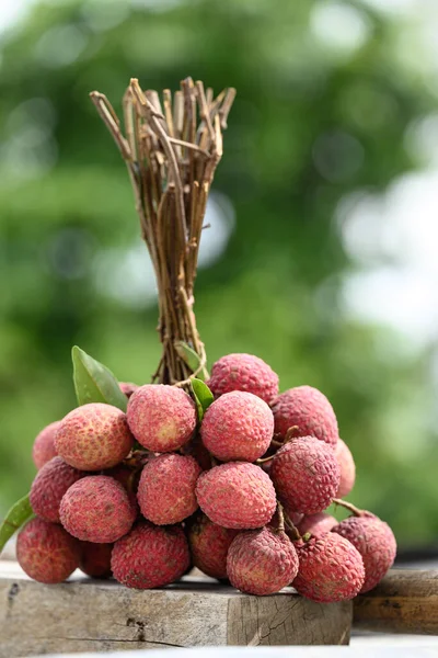 Lychee Fruit Old Wooden Tropical Fruit Summer Season — Stock Photo, Image