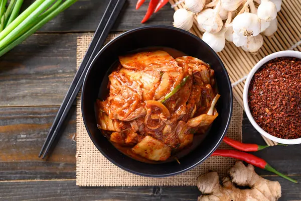 Kimchi Cabbage Korean Homemade Side Dish Food Table Top View — Stock Photo, Image