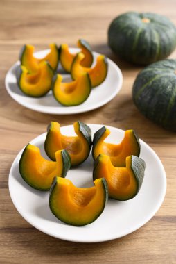 Steamed Japanese pumpkin or Kabocha squash, Healthy Asian food clipart