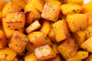 Kızarmış tereyağlı balkabağı kabağı dokusu arka plan, güz ev yapımı yemekler.