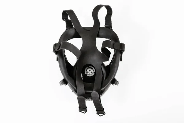 Zwart Rubberen Gasmasker Zonder Filter Witte Achtergrond Achteraanzicht — Stockfoto