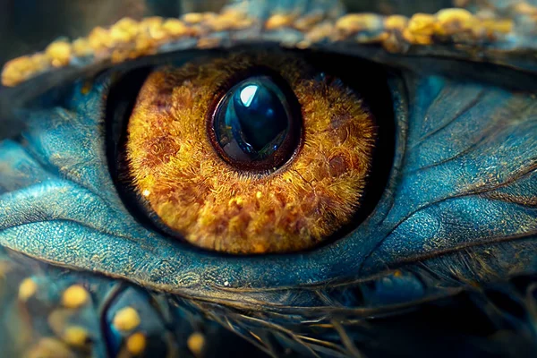 Generative AI illustration of human and mysterious creature eye macro detail. Close up eye with long lashes