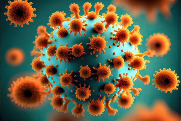 Generative AI illustration of illness respiratory virus flu outbreak 3D medical illustration. Microscopic view of floating influenza virus cells. Neural network generated art.