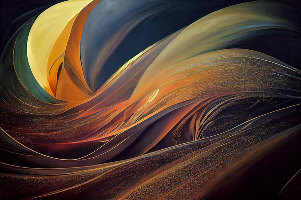 Generative AI illustration of Swirling golden and blue. Acrylic Fluid Art. Dark blue waves in abstract ocean and golden foamy waves. Marble effect, abstract glistening golden solid liquid waves