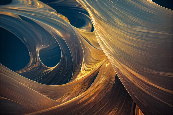 Generative AI illustration of Swirling golden and blue. Acrylic Fluid Art. Dark blue waves in abstract ocean and golden foamy waves. Marble effect, abstract glistening golden solid liquid waves