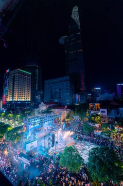 Ho Chi Minh City, Vietnam - 02 Sep, 2022: Vibrant and crowded scene on Nguyen Hue walking street and flower street during Lunar New Year and National Day at downtown of Ho Chi Minh City, Vietnam
