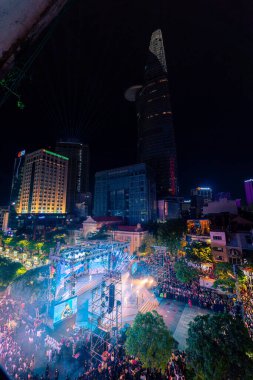 Ho Chi Minh City, Vietnam - 02 Sep, 2022: Vibrant and crowded scene on Nguyen Hue walking street and flower street during Lunar New Year and National Day at downtown of Ho Chi Minh City, Vietnam