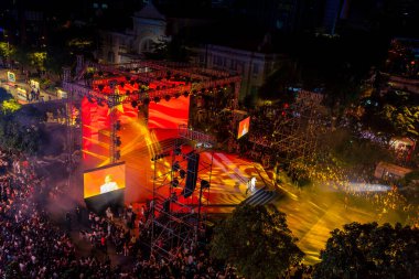 Ho Chi Minh City, Vietnam - 02 Sep, 2022: Vibrant and crowded scene on Nguyen Hue walking street and flower street during Lunar New Year and National Day at downtown of Ho Chi Minh City, Vietnam