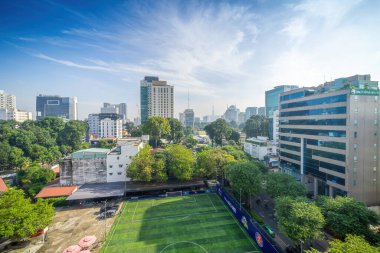 Ho Chi Minh city, Vietnam - 14 Nov 2022: Landmark 81 Skyscraper, view from district 1 in Ho chi minh city skyline, Vietnam. Morning landscape with sun light and cloudy. Travel and business concept.