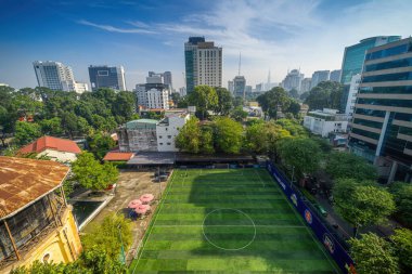 Ho Chi Minh city, Vietnam - 14 Nov 2022: Landmark 81 Skyscraper, view from district 1 in Ho chi minh city skyline, Vietnam. Morning landscape with sun light and cloudy. Travel and business concept.