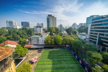 Ho Chi Minh city, Vietnam - 14 Nov 2022: Landmark 81 Skyscraper, view from district 1 in Ho chi minh city skyline, Vietnam. Morning landscape with sun light and cloudy. Travel and business concept.