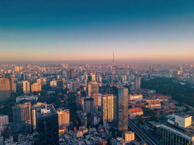 Ho Chi Minh city, Vietnam - 27 Aug 2022: Aerial panoramic cityscape view of Ho Chi Minh city and Saigon river, Vietnam. Center of heart business at downtown with buildings and towers.