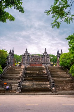 Imperial Khai Dinh Tomb in Hue city, Vietnam. A UNESCO World Heritage Site. Beautiful day with blue sky. Travel and landscape concept.