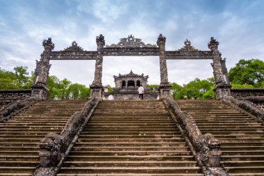 Imperial Khai Dinh Tomb in Hue city, Vietnam. A UNESCO World Heritage Site. Beautiful day with blue sky. Travel and landscape concept.