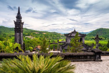 Imperial Khai Dinh Tomb in Hue city, Vietnam. A UNESCO World Heritage Site. Beautiful day with blue sky. Travel and landscape concept.