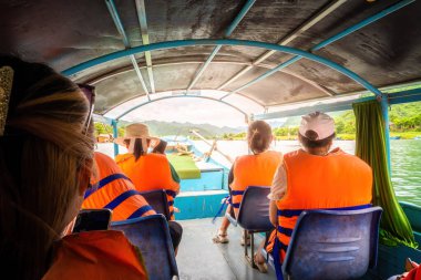 Phong Nha, Ke Bang cave, an amazing, wonderful cavern at Bo Trach, Vietnam, is world heritage of Viet Nam, traveller visit by boat on water. Travel and landscape concept.
