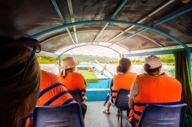 Phong Nha, Ke Bang cave, an amazing, wonderful cavern at Bo Trach, Vietnam, is world heritage of Viet Nam, traveller visit by boat on water. Travel and landscape concept.