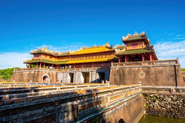 inside of the Hue Citadel in Vietnam. Imperial Palace moat ,Emperor palace complex, Hue city, Vietnam. Travel and landscape concept. Selective focus.