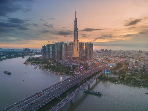 Chi Minh City Vietnam Aug 2022 Aerial Sunset View Landmark — Photo
