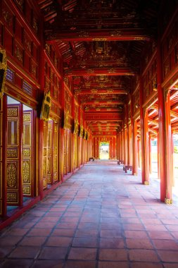 inside of the Hue Citadel in Vietnam. Imperial Palace moat ,Emperor palace complex, Hue city, Vietnam. Travel and landscape concept. Selective focus.