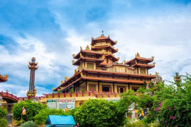 Da Nang City, Vietnam - 11 August, 2022 : view of Quan The Am pagoda, Ngu Hanh Son, Da Nang, Vietnam. Travel concept