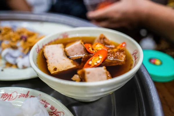 Cuon Banh Rolos Arroz Cozido Vapor Vietnamita Com Carne Picada — Fotografia de Stock