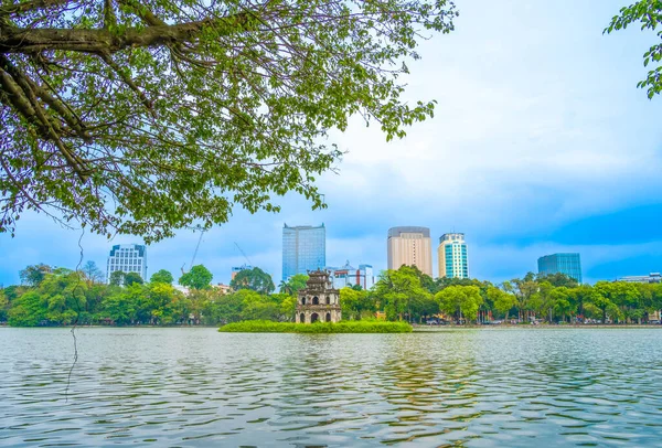 Hoan Kiem Lake Guom Vagy Sword Lake Hanoi Központjában Reggel — Stock Fotó
