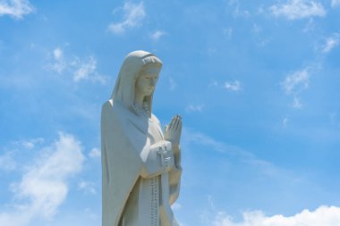 Vietnam 'ın Dong Nai eyaletindeki Nui Cui dağındaki Meryem Ana' nın Katolik dini heykeli. Seyahat ve din kavramı.