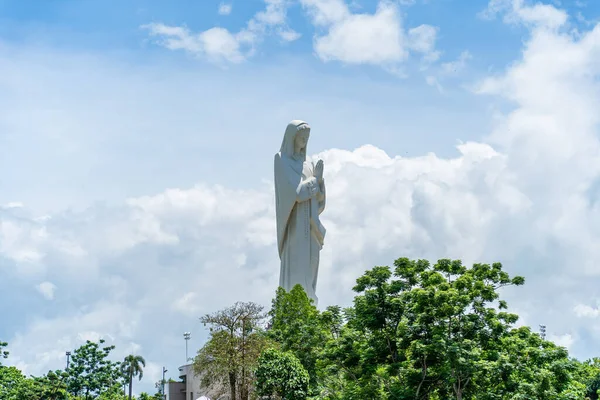 Kilátás Nyílik Hölgy Lourdes Szűz Mária Katolikus Vallási Szobor Egy — Stock Fotó