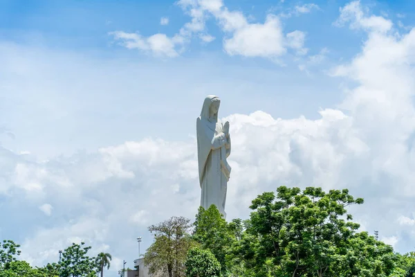 Θέα Της Παναγίας Της Λούρδης Καθολικό Θρησκευτικό Άγαλμα Ένα Βουνό — Φωτογραφία Αρχείου