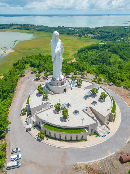 stock image Aerial view of Our lady of Lourdes Virgin Mary catholic religious statue on a Nui Cui mountain in Dong Nai province, Vietnam. Travel and religion concept.