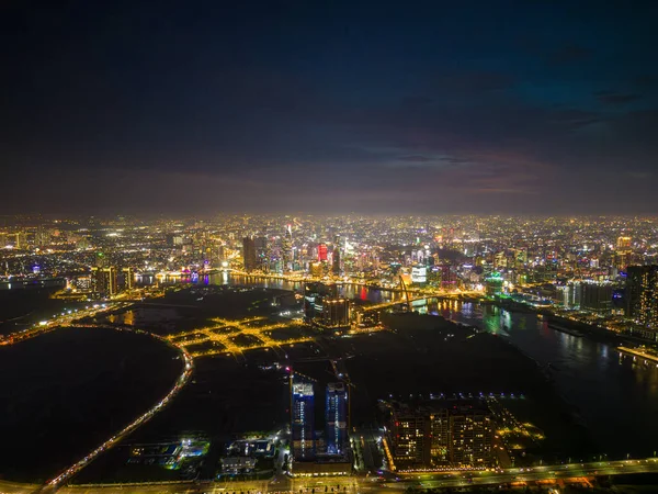 Luftaufnahme Einer Chi Minh Stadt Vietnam Mit Entwicklungsgebäuden Transport Energieinfrastruktur — Stockfoto