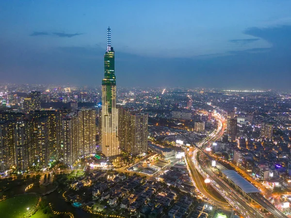 Вид Повітря Місто Хошимін Єтнам Будівлями Розвитку Транспорту Енергетичною Інфраструктурою — стокове фото