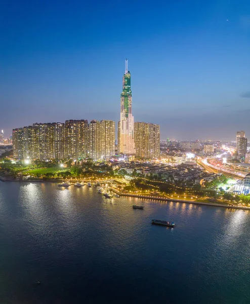 Vista Aérea Uma Cidade Chi Minh Vietnã Com Edifícios Desenvolvimento — Fotografia de Stock
