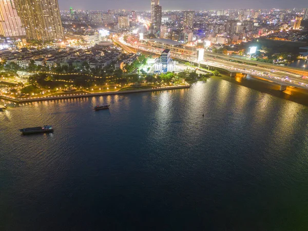 Widok Lotu Ptaka Chi Minh City Wietnam Budynkami Rozwojowymi Transportem — Zdjęcie stockowe
