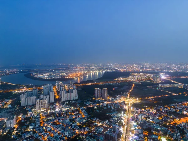 Luchtfoto Van Een Chi Minh City Vietnam Met Ontwikkelingsgebouwen Transport — Stockfoto