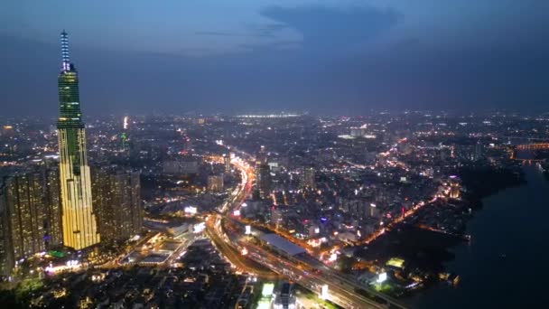Flygfoto Chi Minh City Vietnam Med Utvecklingsbyggnader Transport Energiinfrastruktur Finans — Stockvideo